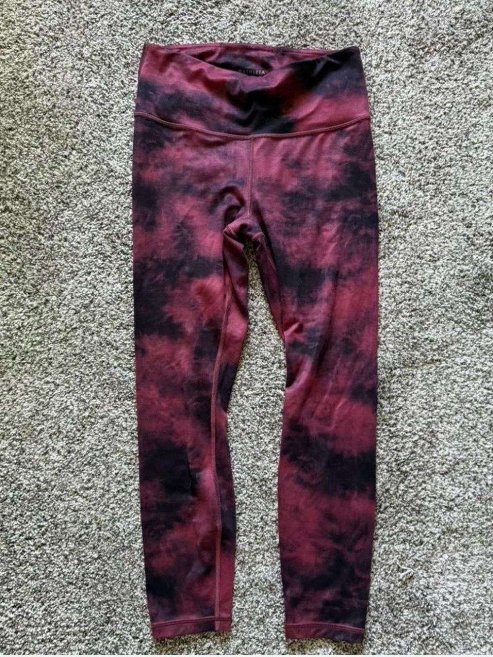 Athleta Tie-Dye Burgundy and Black High-Waist Leggings